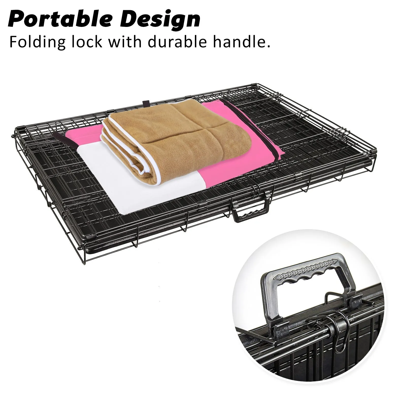 Wire Dog Cage Crate 24in with Tray   Cushion Mat   Pink Cover Combo