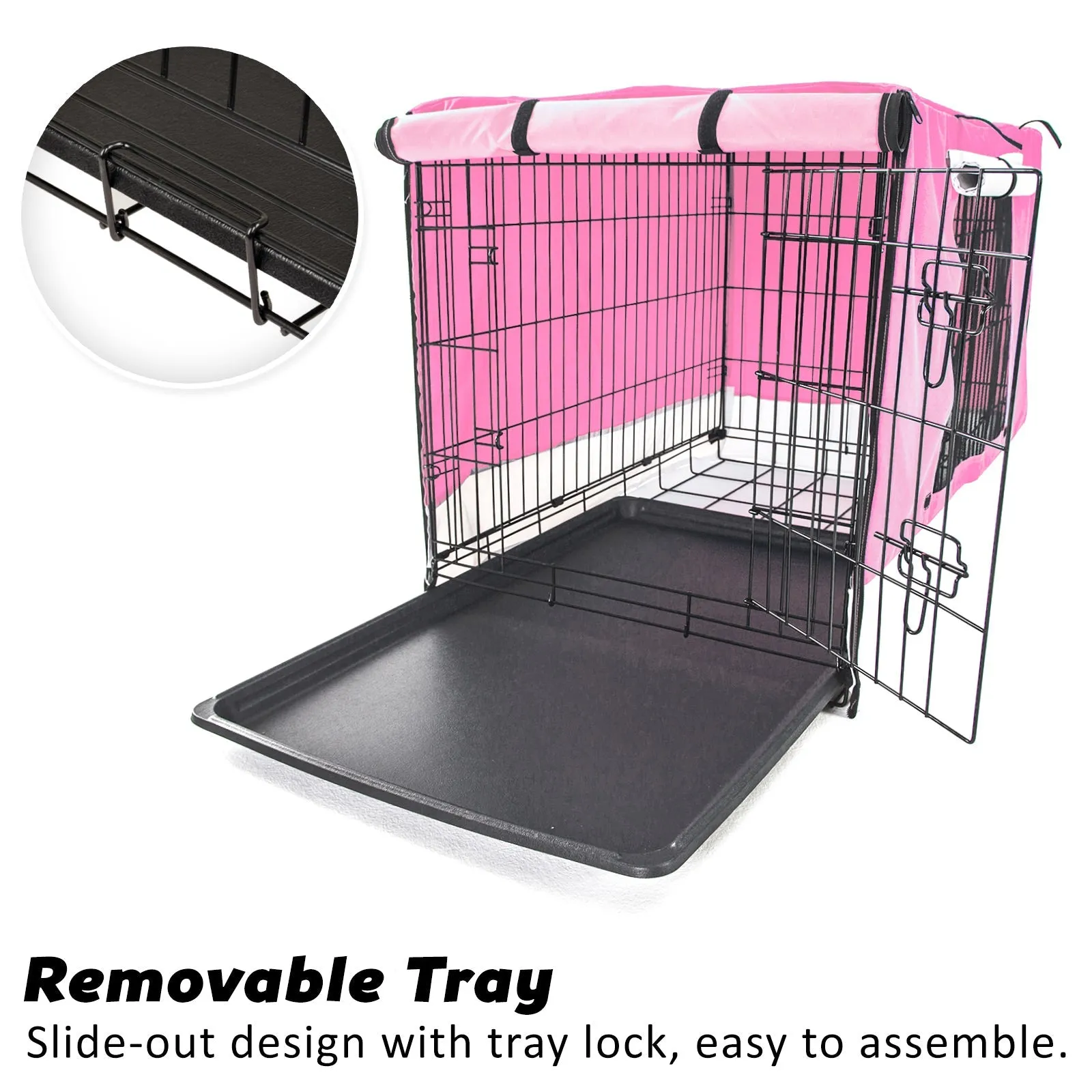 Wire Dog Cage Crate 24in with Tray   Cushion Mat   Pink Cover Combo