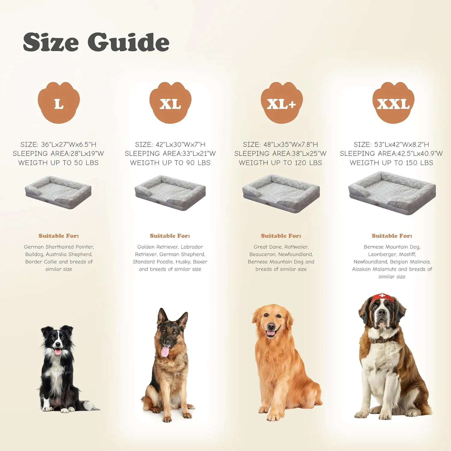 XXL Orthopedic Dog Bed - Washable Dog Sofa Beds for Giant Dogs, Supportive Foam Pet Couch Bed with Removable Washable Cover, Waterproof Lining and Nonskid Bottom