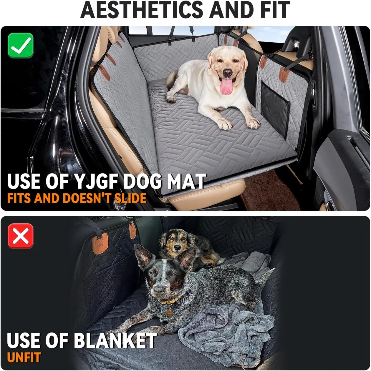 YJGF Dog Mat for Back Seat Extender for Dogs,Dog Bed for Car,Hard Bottom Car Seat Cover for Dogs,Pet Cover for Hammock for Car (Gray, for car Back seat Extender)
