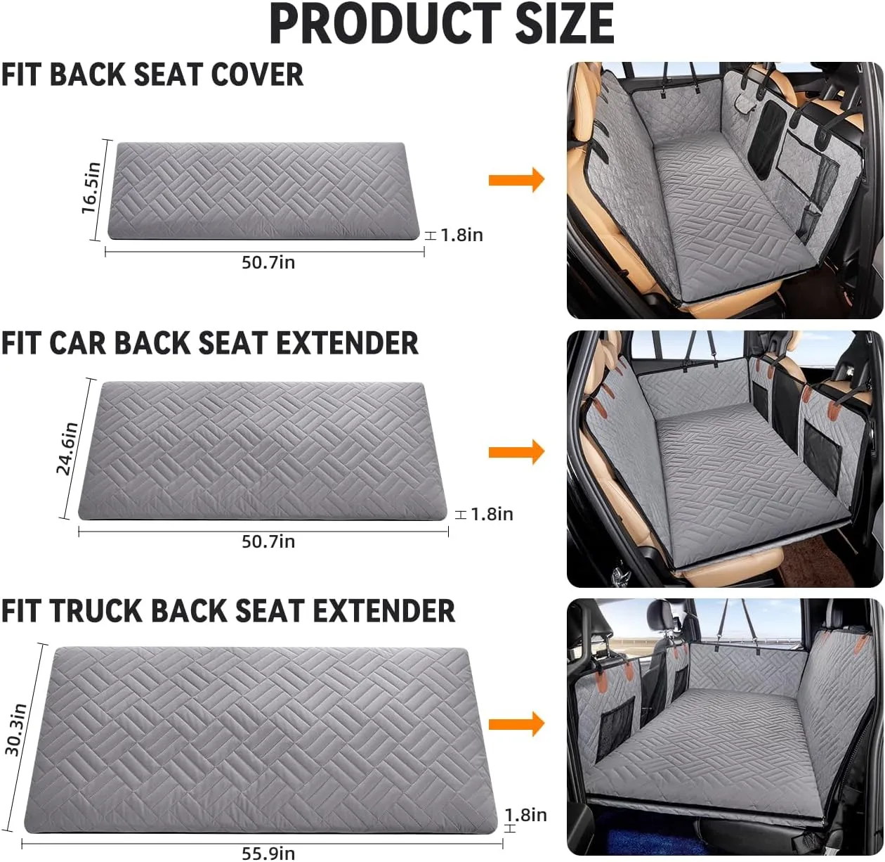 YJGF Dog Mat for Back Seat Extender for Dogs,Dog Bed for Car,Hard Bottom Car Seat Cover for Dogs,Pet Cover for Hammock for Car (Gray, for car Back seat Extender)
