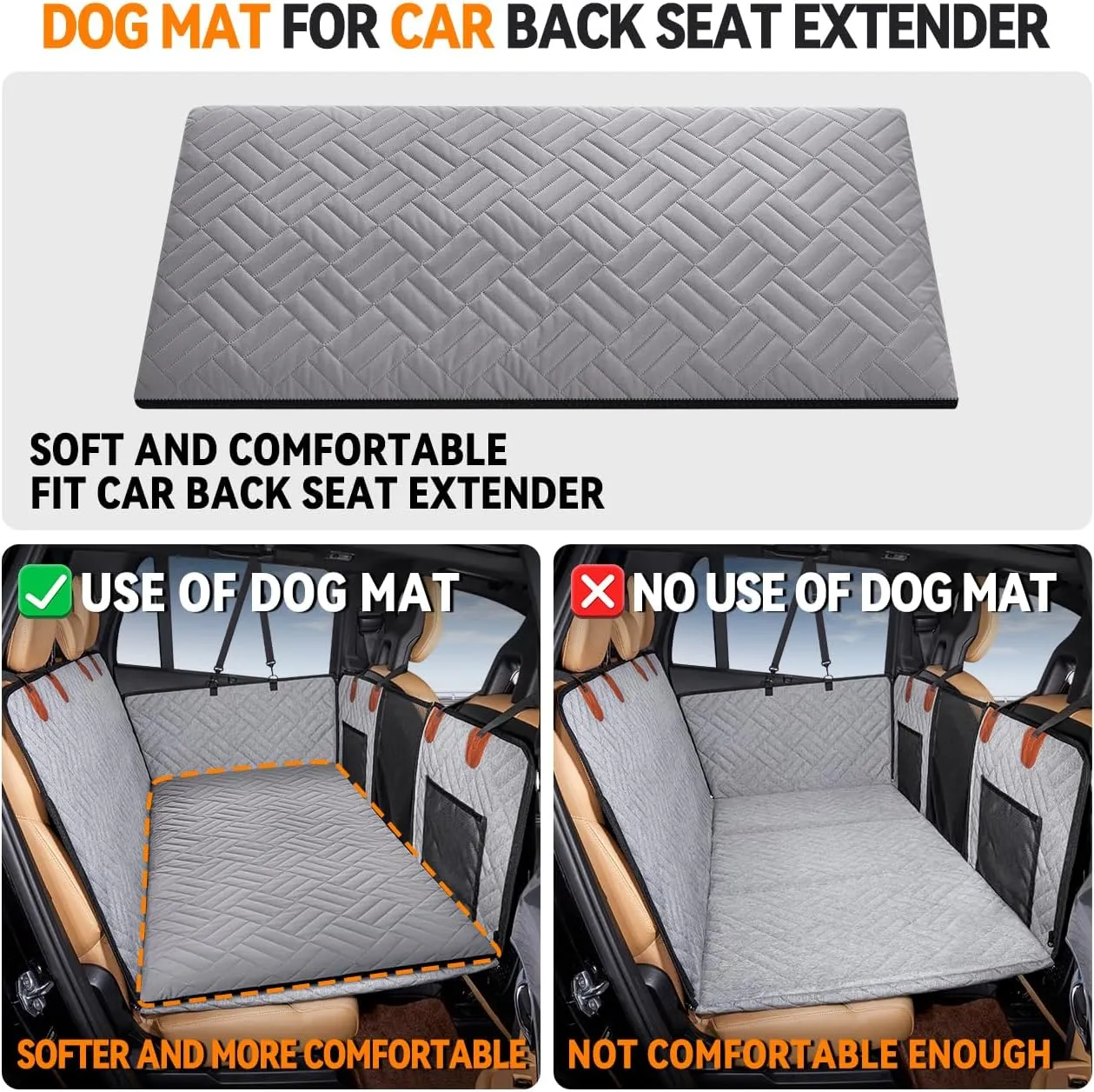 YJGF Dog Mat for Back Seat Extender for Dogs,Dog Bed for Car,Hard Bottom Car Seat Cover for Dogs,Pet Cover for Hammock for Car (Gray, for car Back seat Extender)
